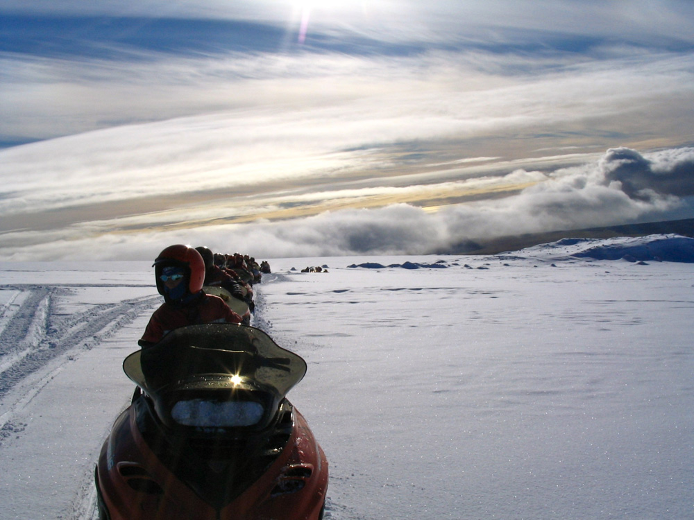 Snowmobiling in Iceland during an "Amazing Race" themed team-building day.